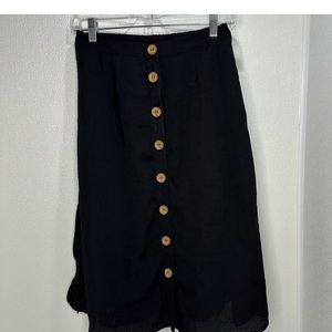 Lulus Black Wooden Button Down Midi Skirt